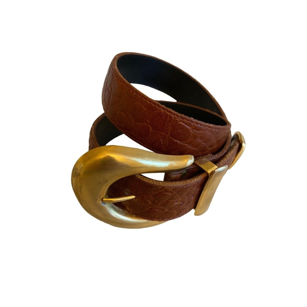 Robbie Nelson Womans Brown Embossed Leather Belt Size Small